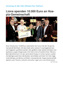 Thumbnail for Lions spenden 10.000 Euro an Hospiz-Gemeinschaft Mühlheim